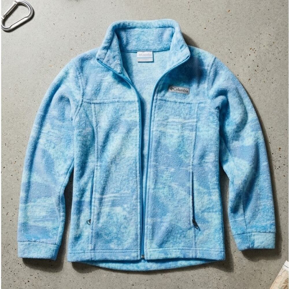 Columbia Girls Size S 8 Blue Cloud Tie Dye Print Full Zip Fleece Jacket Coat